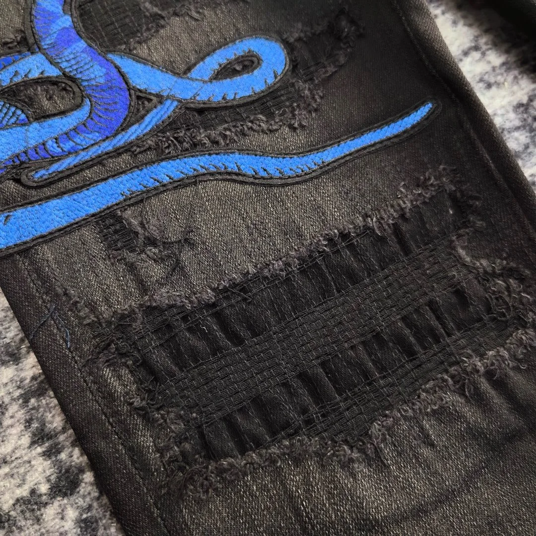 me embroidery python snake distressed jeans 4