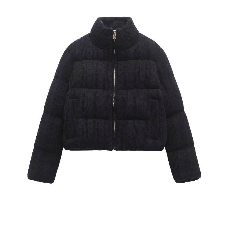 ETJ 2025 Winter new women's fresh and elegant white turtleneck knitted thick cotton jacket warm bread jacket 6318229