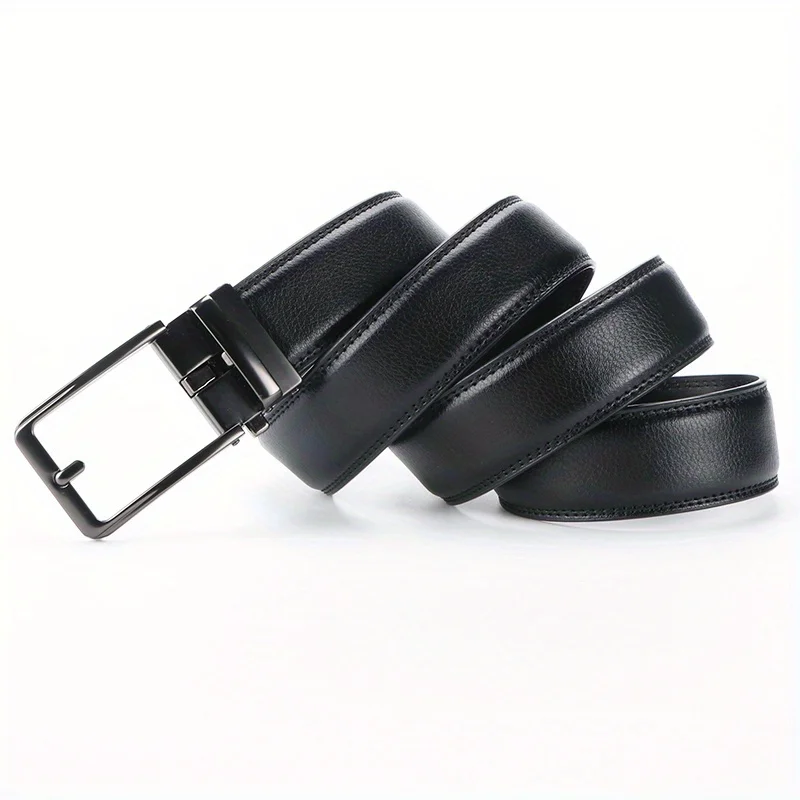 Original Genuine Leather Ratchet Belt - Adjustable Alloy Click Automatic Buckle, High-Quality Leather, Casual Business Style