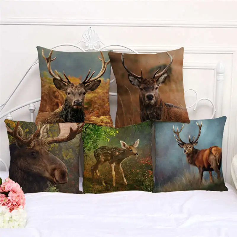 

Wild animals lovely deer moose painting series decorative patterns home pillowcase square office decorative cushion cover