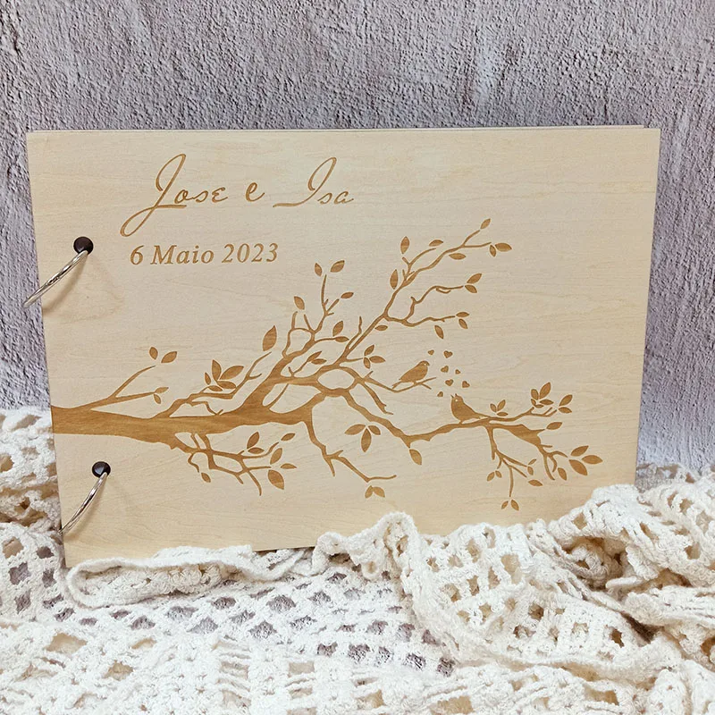 Romantic Wedding Guestbook Personalized Guest Book Wooden Engraved Wedding Album Party Welcome Message Album Bridal