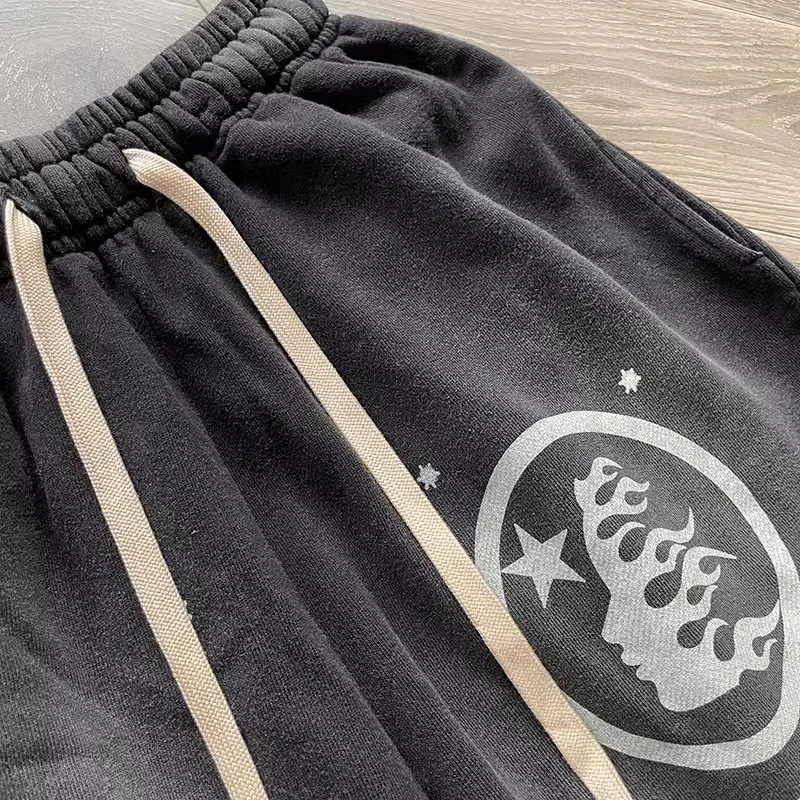 

Top Quality Washed Hellstar Flare Black Flame Sweatpants Men Women Vintage Jogger Drawstring Flare Pants Kanye West