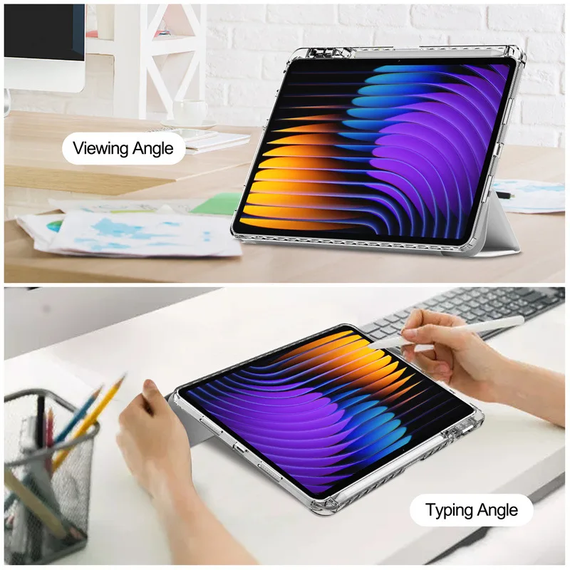 Elegant Clear Acrylic Tablet Case with Pencil Holder and Stand Feature, 11.2-inch