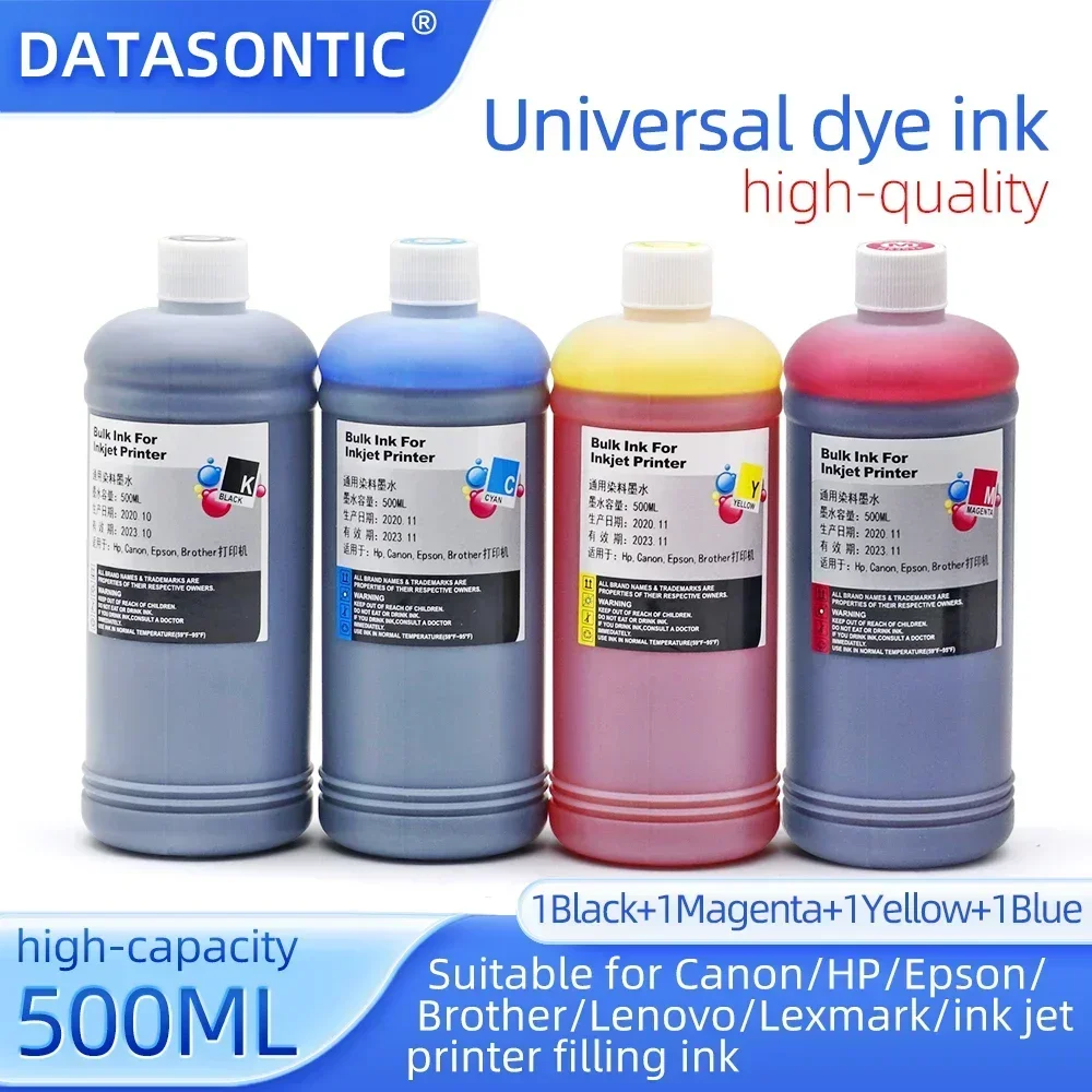 

1set Universal Refill Dye Based Ink 500ML For Epson Canon HP Brother Lexmark Samsung Dell Inkjet Printer Continuous ink supply