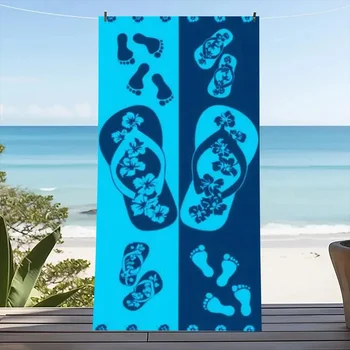 Asciugamano da spiaggia Infradito e impronte di impronte Modello di stampa Protezione solare Antivento Adatto per piscina Coperta da viaggio da campeggio 1
