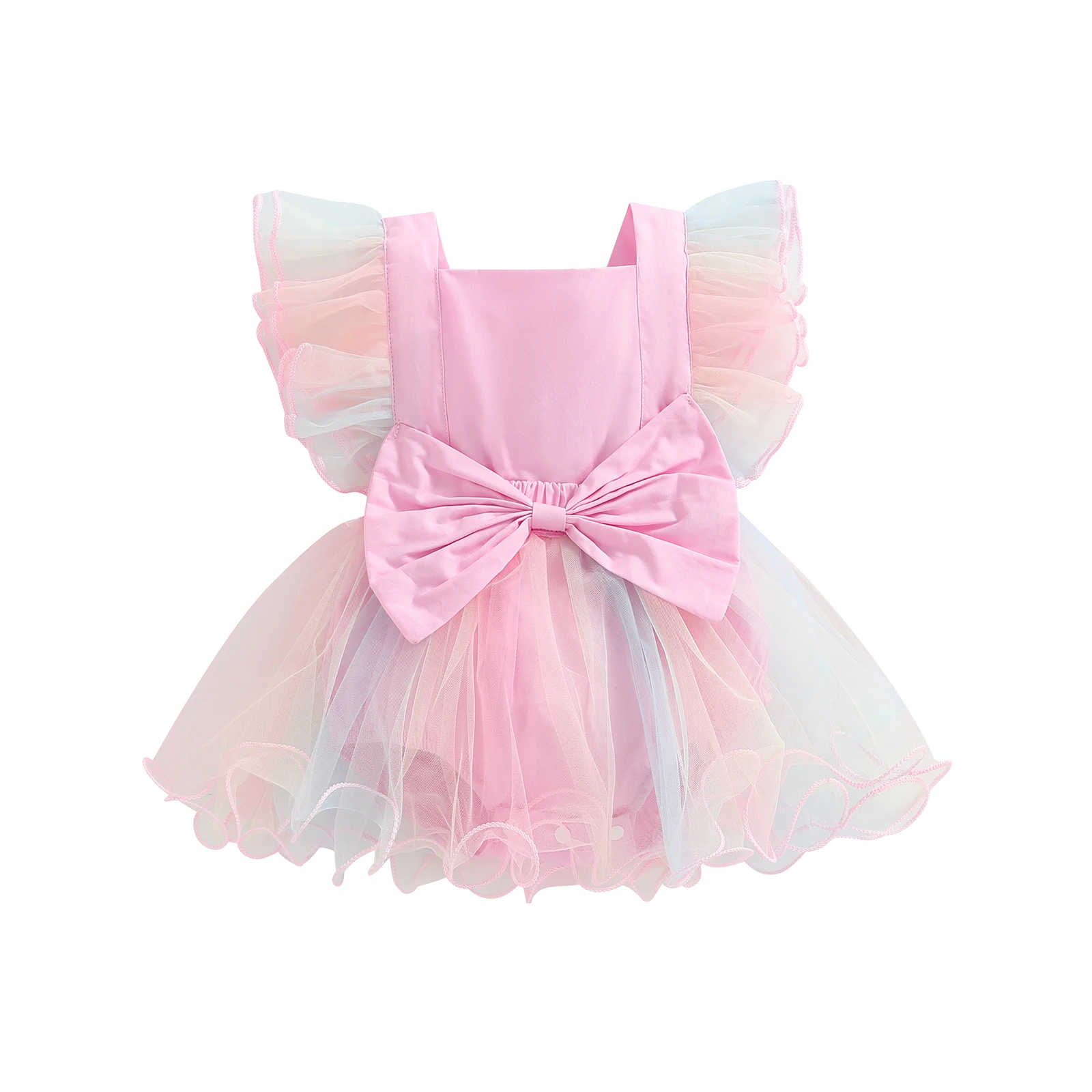 ma&baby 0-24M Newborn Infant Baby Girl Romper Princess Rainbow Tulle Ruffle Jumpsuit Playsuit Birthday Clothing Summer D01 Baby Bodysuits for girl  Baby Rompers