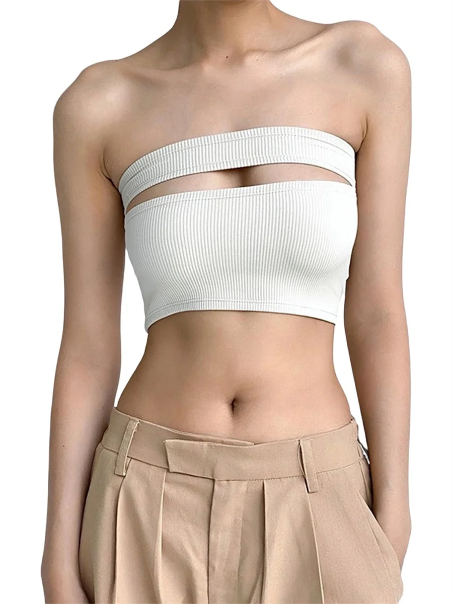 

Women Y2k Bandeau Tube Top Backless Solid Cololr Off Shoulder Slim Fit Crop Tank Tops Summer Streetwear