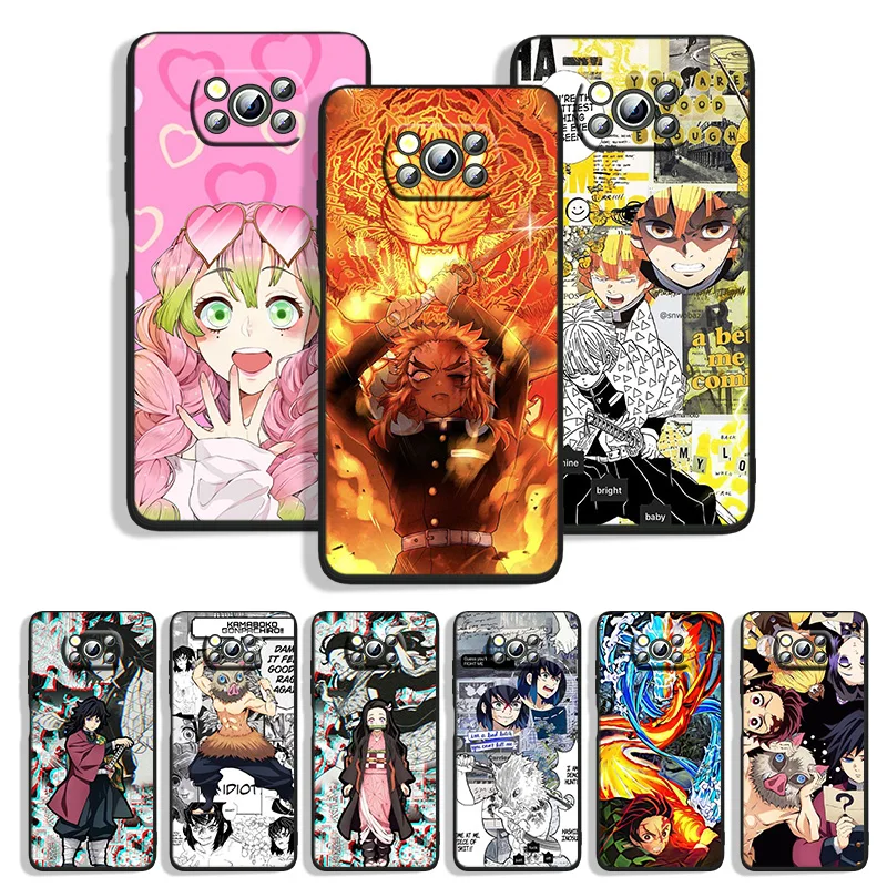 

Manga Kimetsu no Yaiba For Xiaomi POCO M4 M3 C3 X4 X3 X2 F3 X2 F1 Pro NFC GT Mi Play Mix 3 A2 lite Black Soft Phone Case
