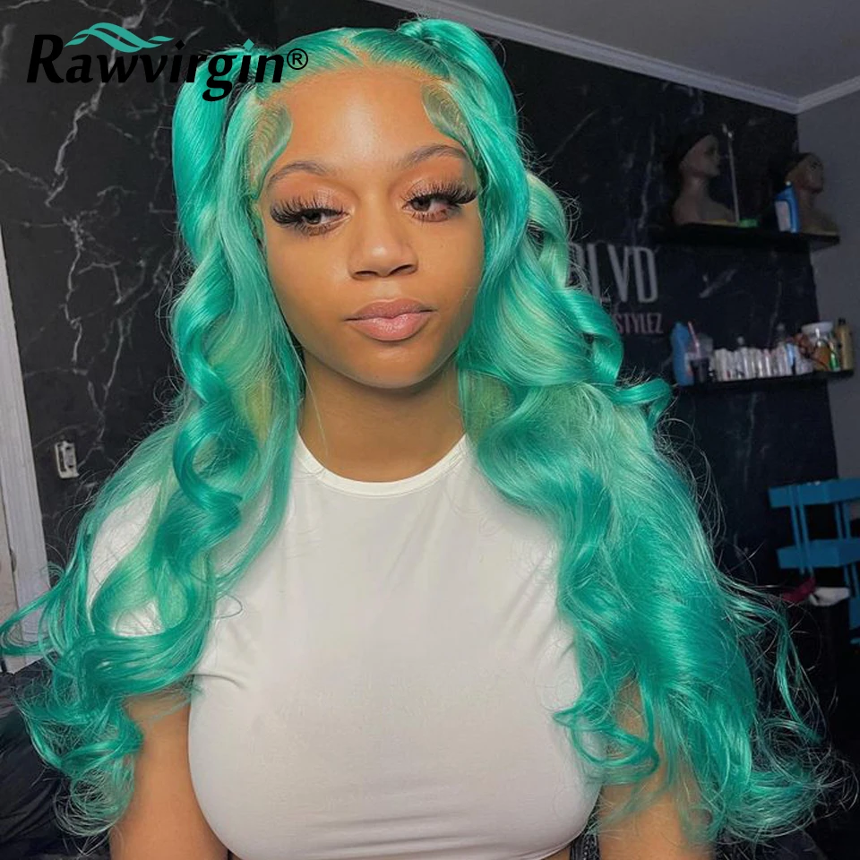 

Natural Human Hair Wig Body Wave 13x4 Lace Frontal Human Hair Wigs For Women HD Transparent Lace Light Green Colored 180%