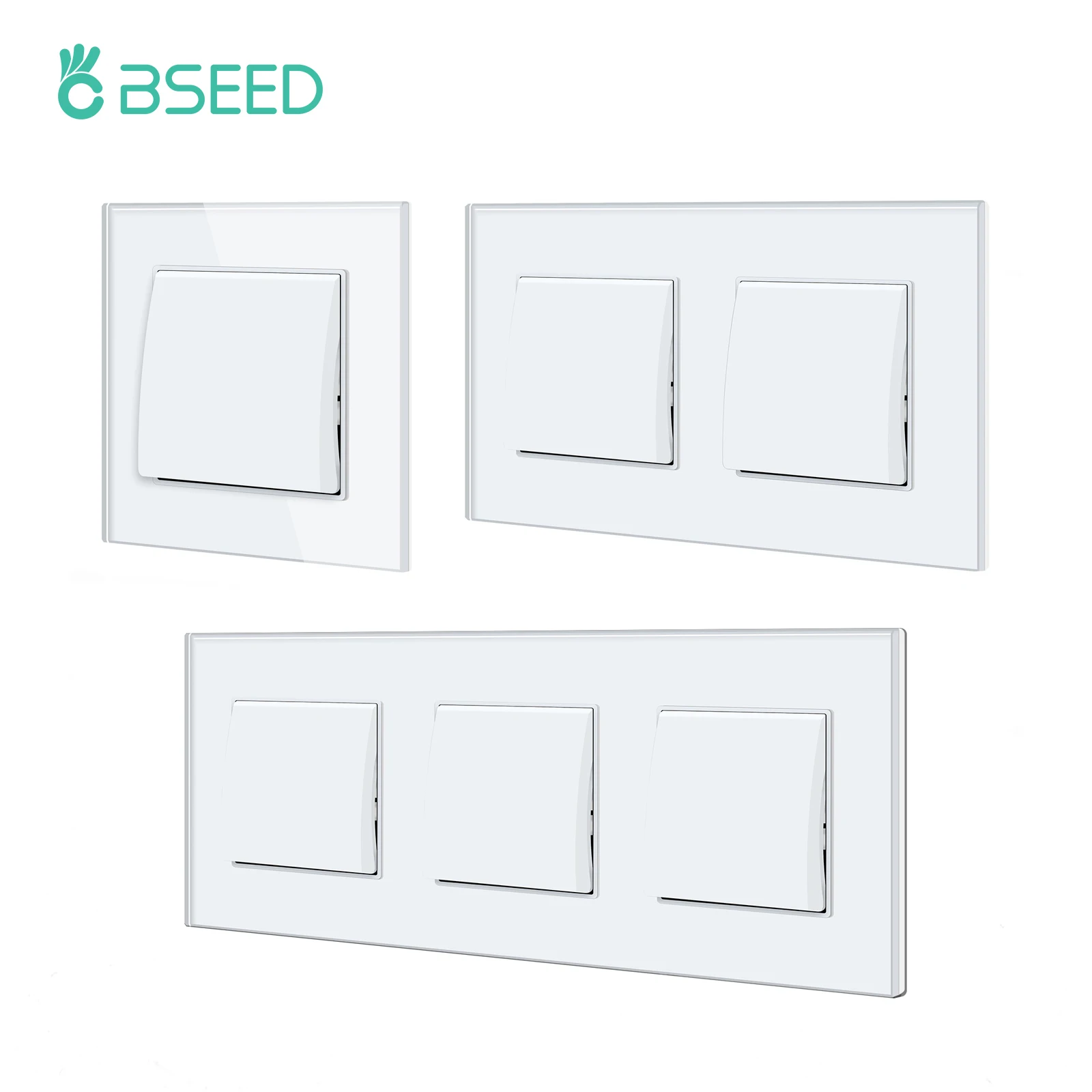 Настенный выключатель BSEED стандарта ЕС, 1/2 клавиши, 250 В, стеклянная панель, белый цвет, настенный выключатель, 10 А, В, для лестниц