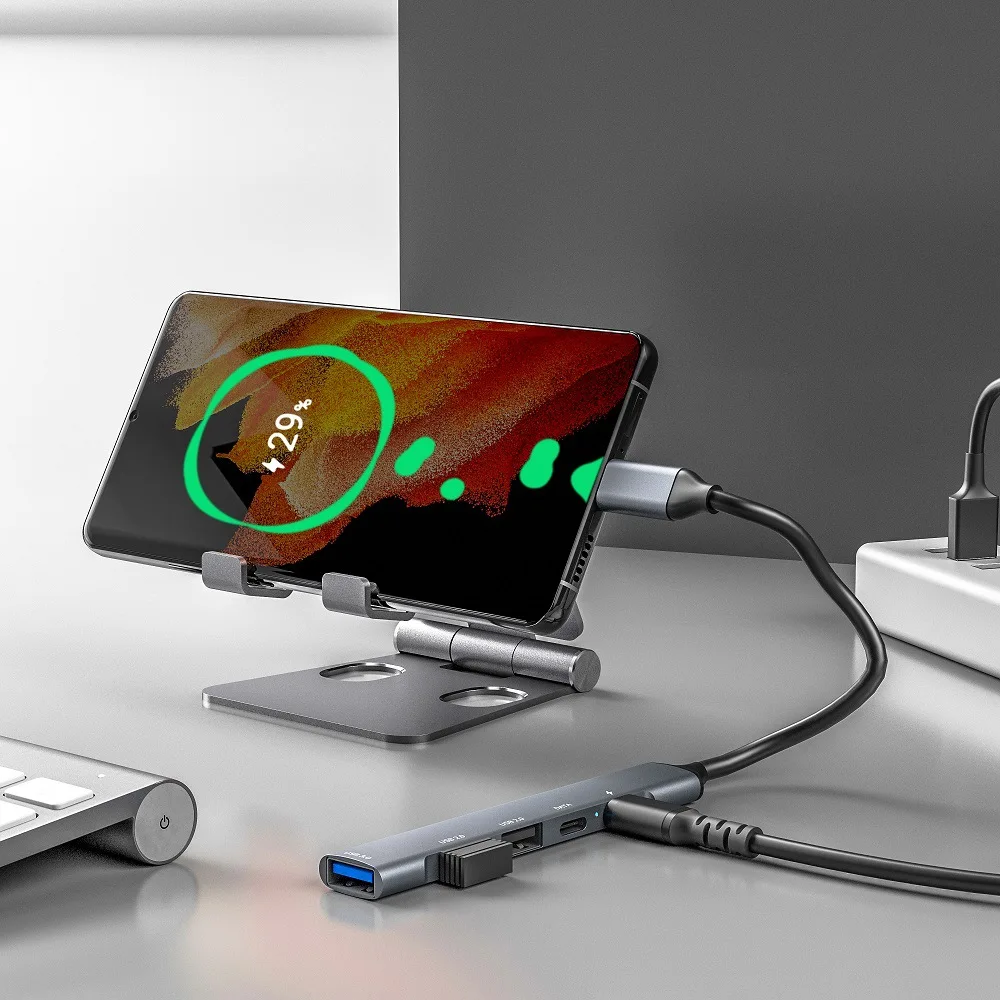 RYRA USB-C 확장 도크, USB 3.0 USB-C 5 포트 멀티 스플리터 어댑터, 맥북 PC 노트북 지지대 PD 65W 고속 충전