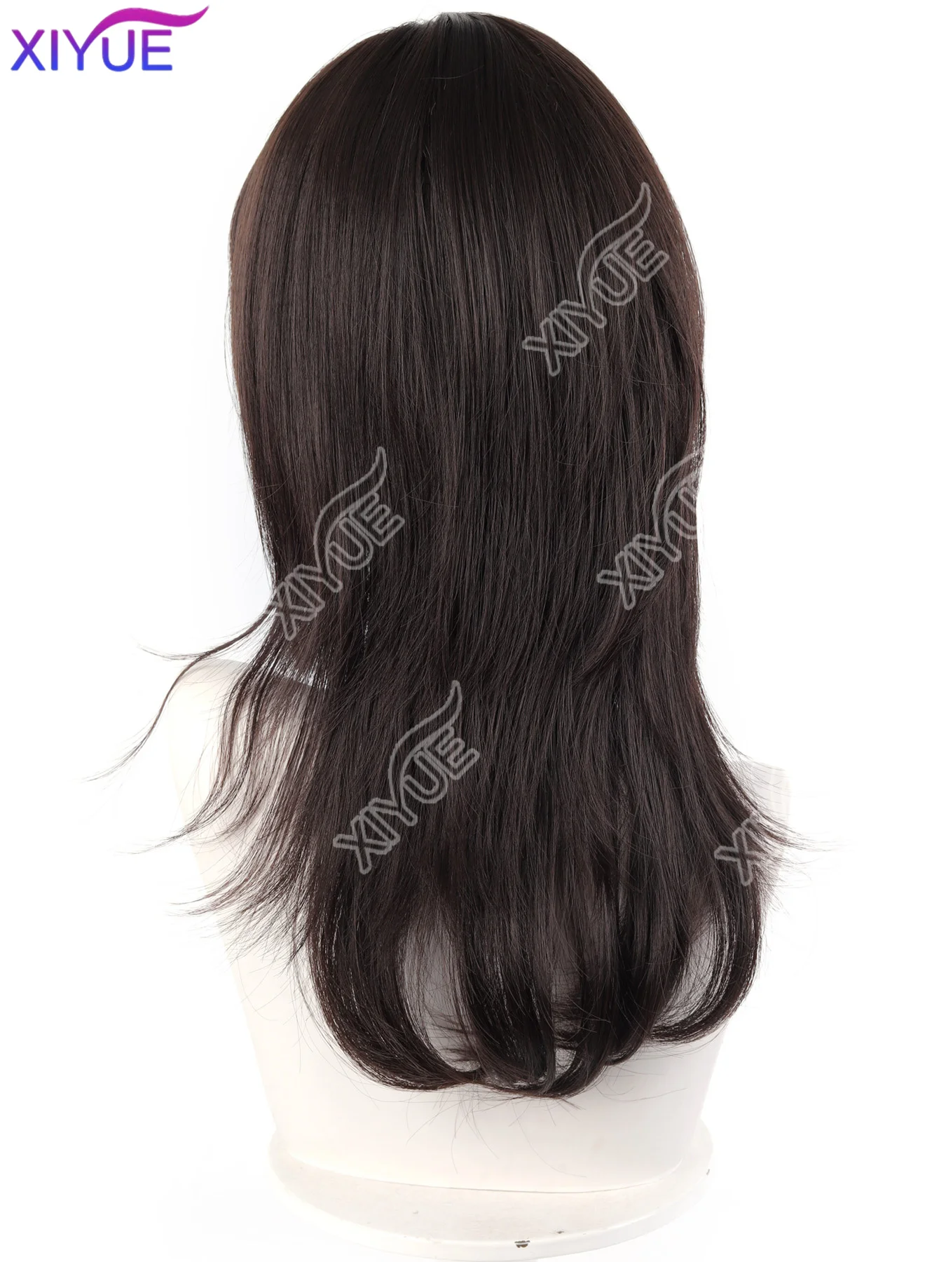 XIYUE Synthetic Brown Black Medium Straight Jellyfish Wig with Bangs Natural Layered Wig Suitable for Women Daily Party ﻿