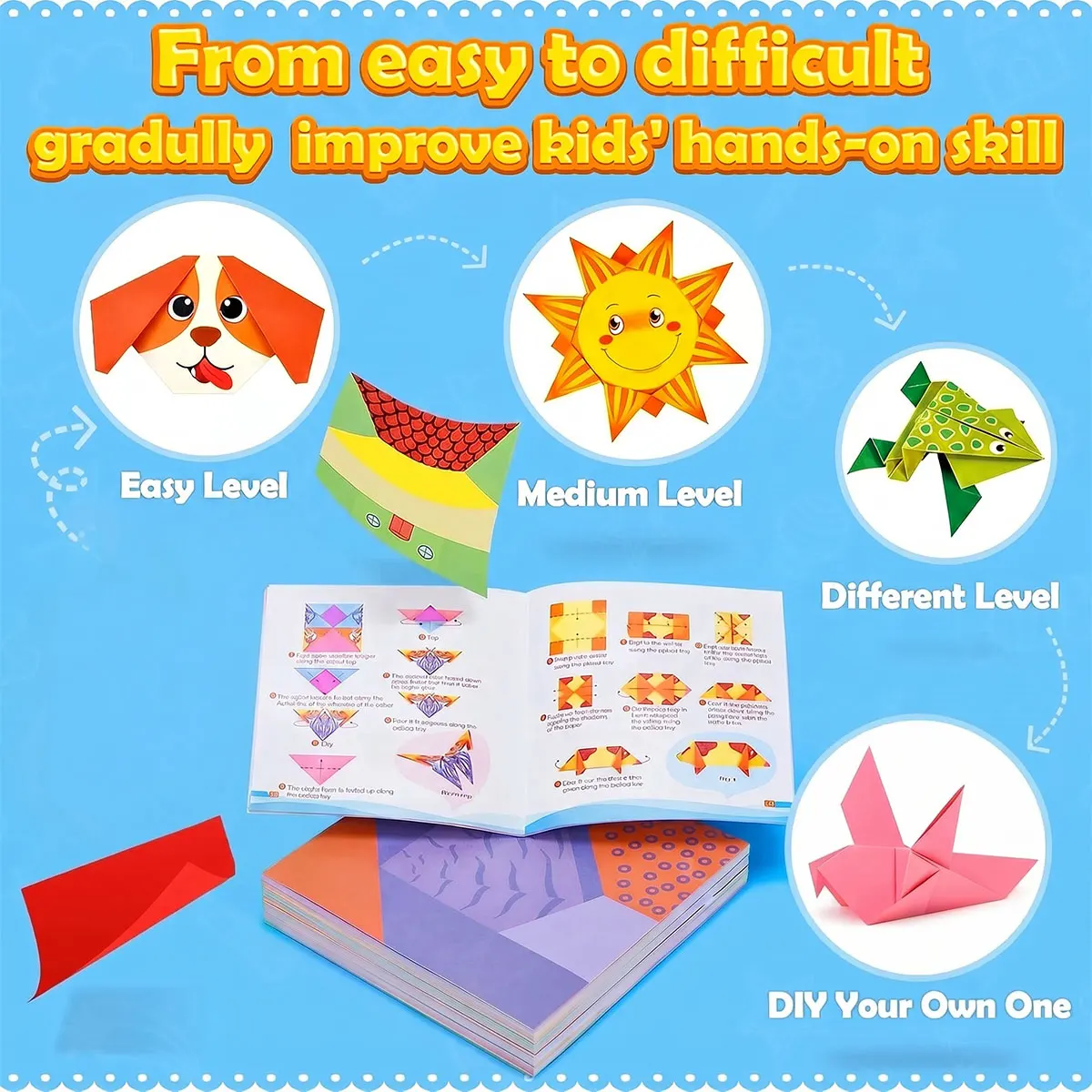 Origami Paper Set 96-208Pcs Craft Paper Kit with Instructional Book Art Projects Supplies for School Class Craft Lessons Gifts - 5