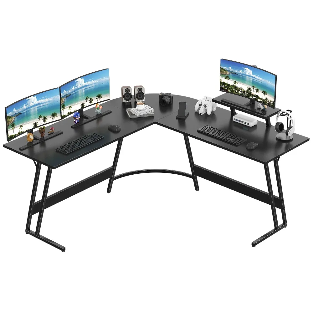 

Gaming Desk L-Shaped Computer Desk Modern Corner Desk Home Office Writing Sturdy Workstation With Movable Table Black Furniture