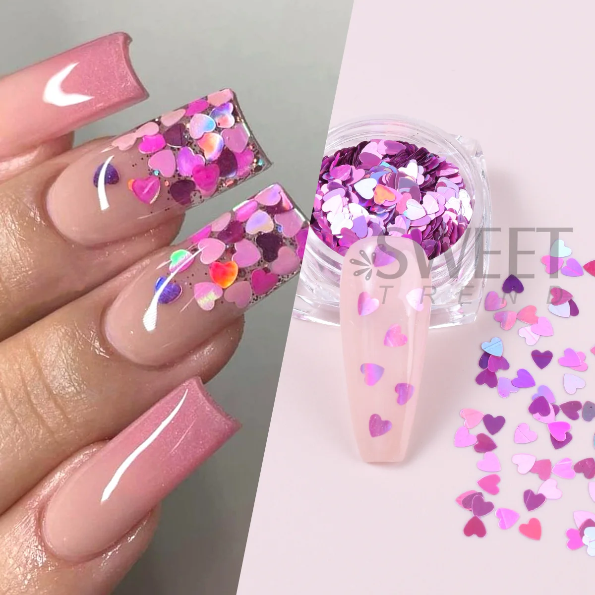6pcs Valentine's Love Heart Nail Glitter Flakes Holographic Mirror Mixed Size Heart Jewelry Sequins Sweet Slices Manicure Decor
