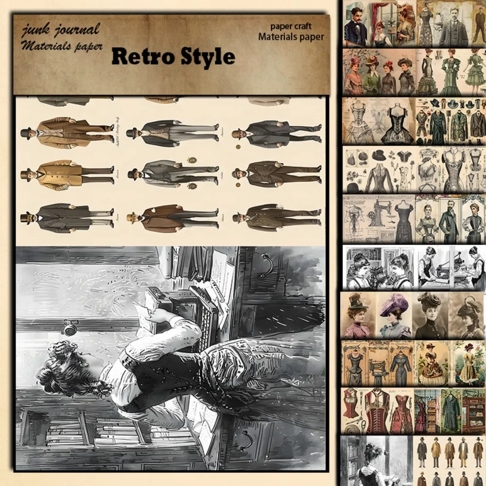 10 pezzi di materiale della serie Time retrò, manuale di carta, supporto decorativo, album di cancelleria artigianale, carta fatta a mano della corte europea - immagine 3