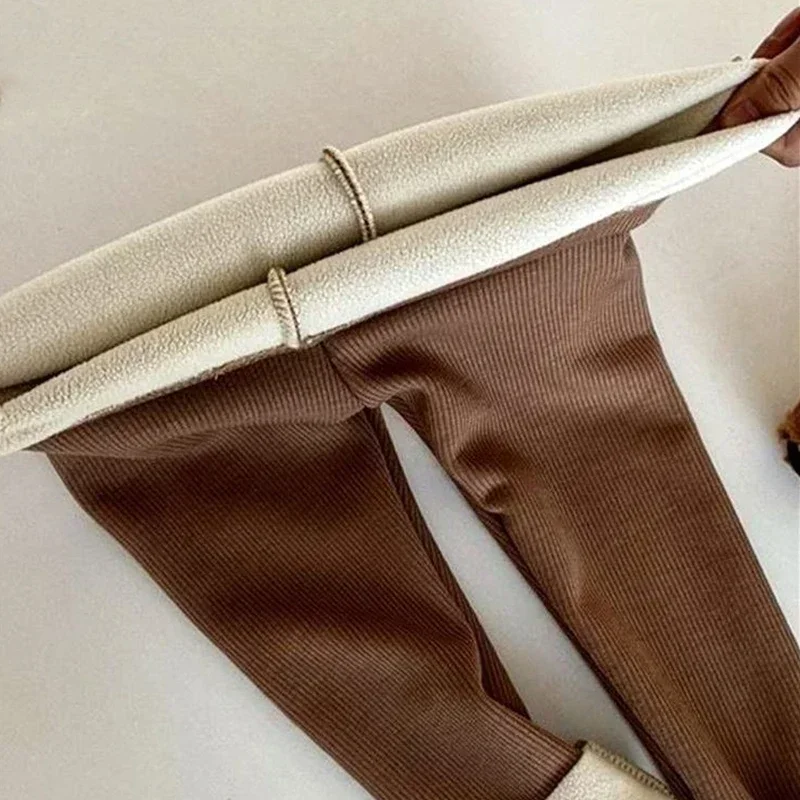 Korean Autumn Winter Children's Fleece-lined One-piece Pants Warm Baby Cartoon Elastic Ankle Length Trousers for Girls Boys