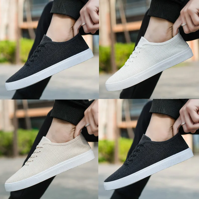 Men's Canvas Shoes Summer Breathable Lightweight Korean Style Shallow Mouth Loafers Non-slip Casual Lace Up Walking Sneakers 6