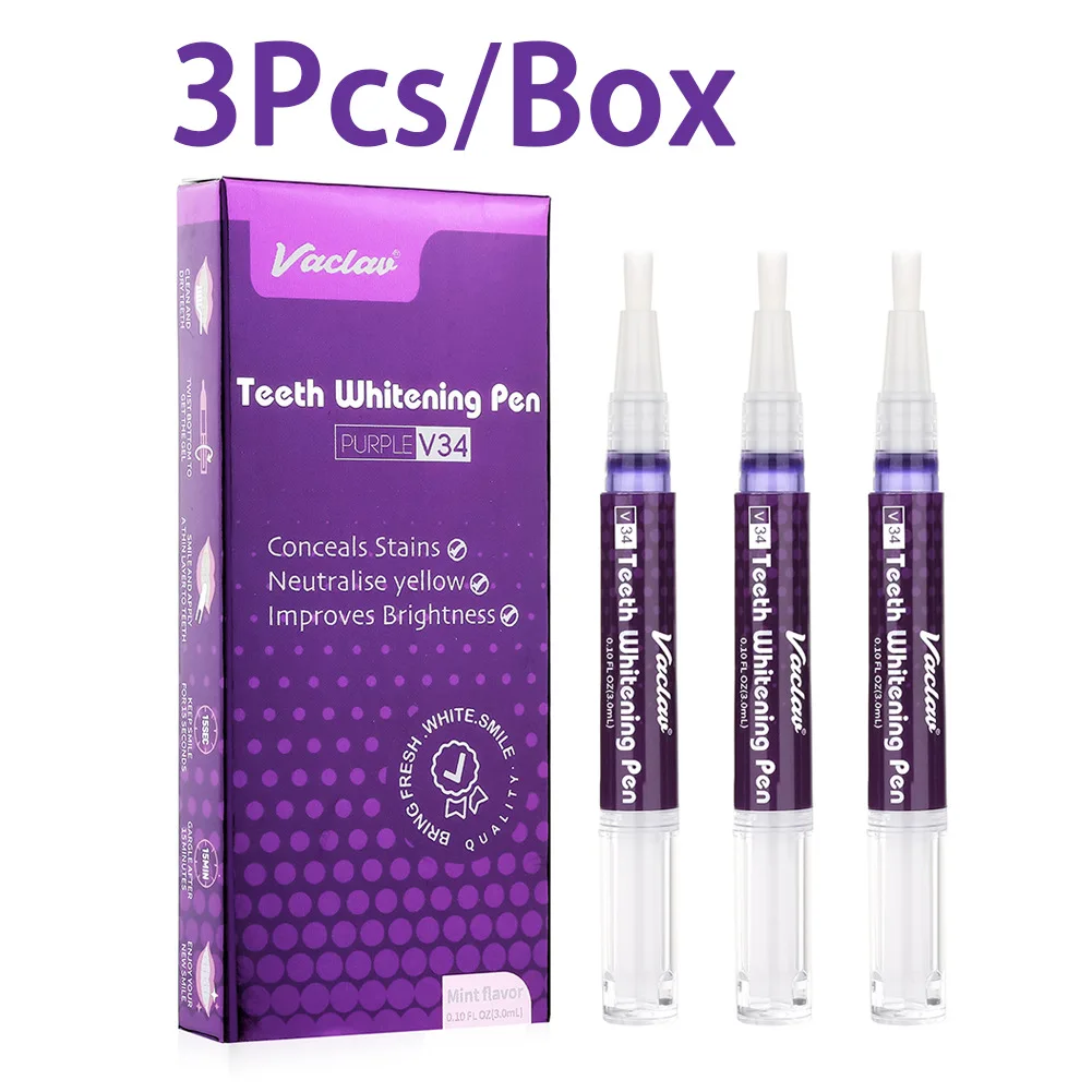 1/2/3/4pcs Purple Teeth Whitening Pen V34 Strong Dazzling White Whitening Tooth Pen Remove Tooth Stains Plaque Oral Care Tools