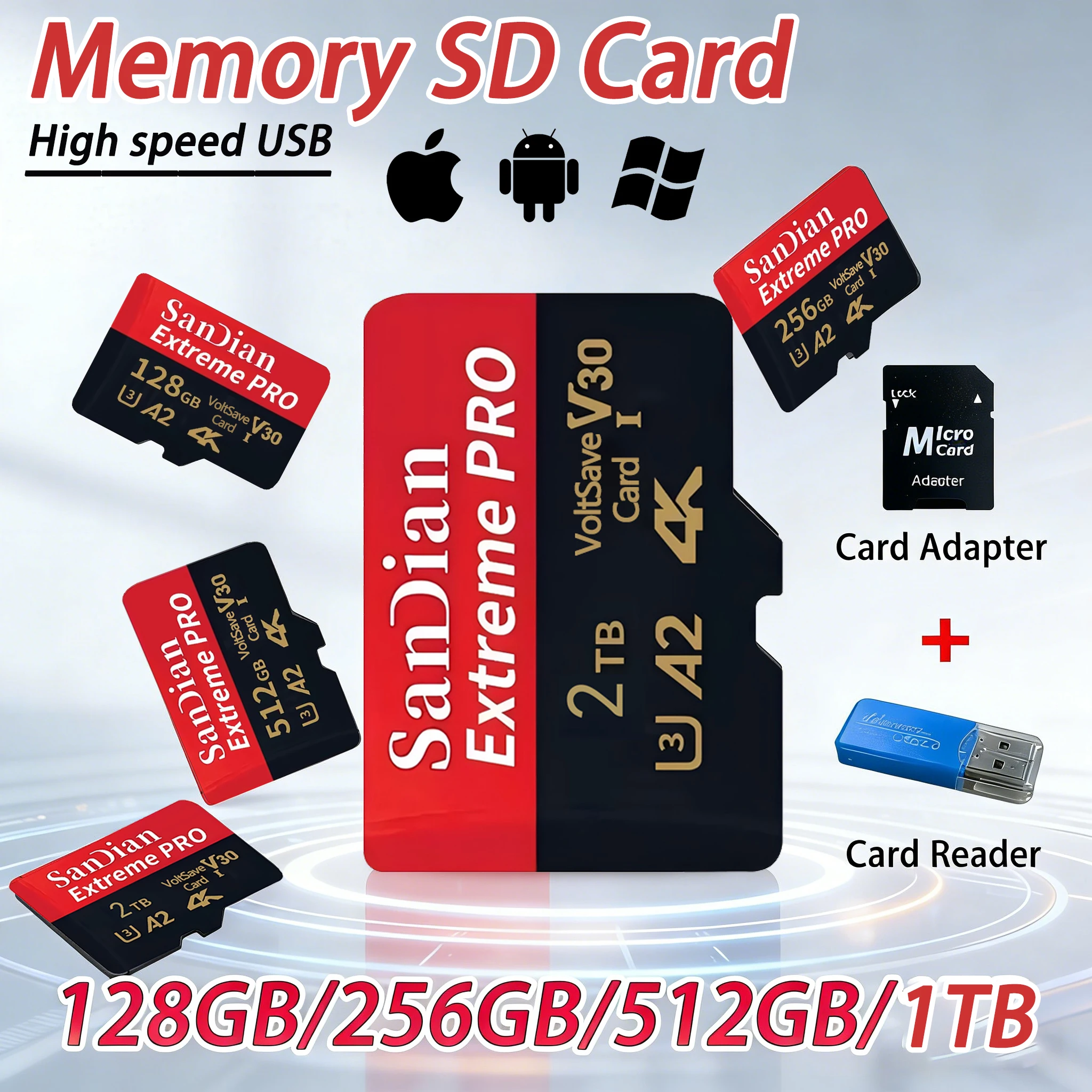 Tarjeta Micro TF/SD Original de 128GB 256GB Clase 10 de Alta Velocidad, Compatible con Teléfono, Laptop y PC 1