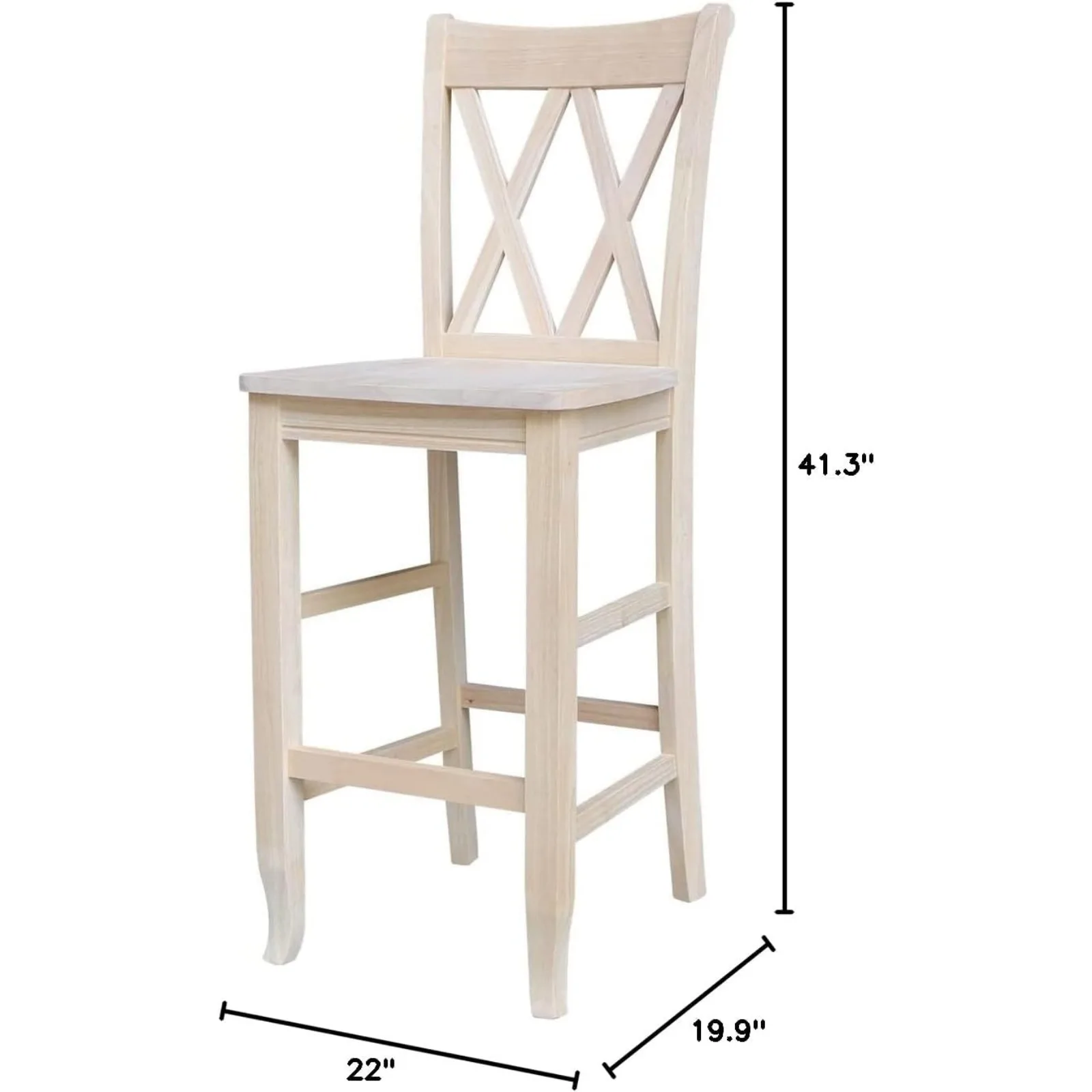 Description Picture 5 of itemUS Set of Two Double X-Back Dining Chair, 19.9"W x 22"D x 41.3"H, Wood Unfinished