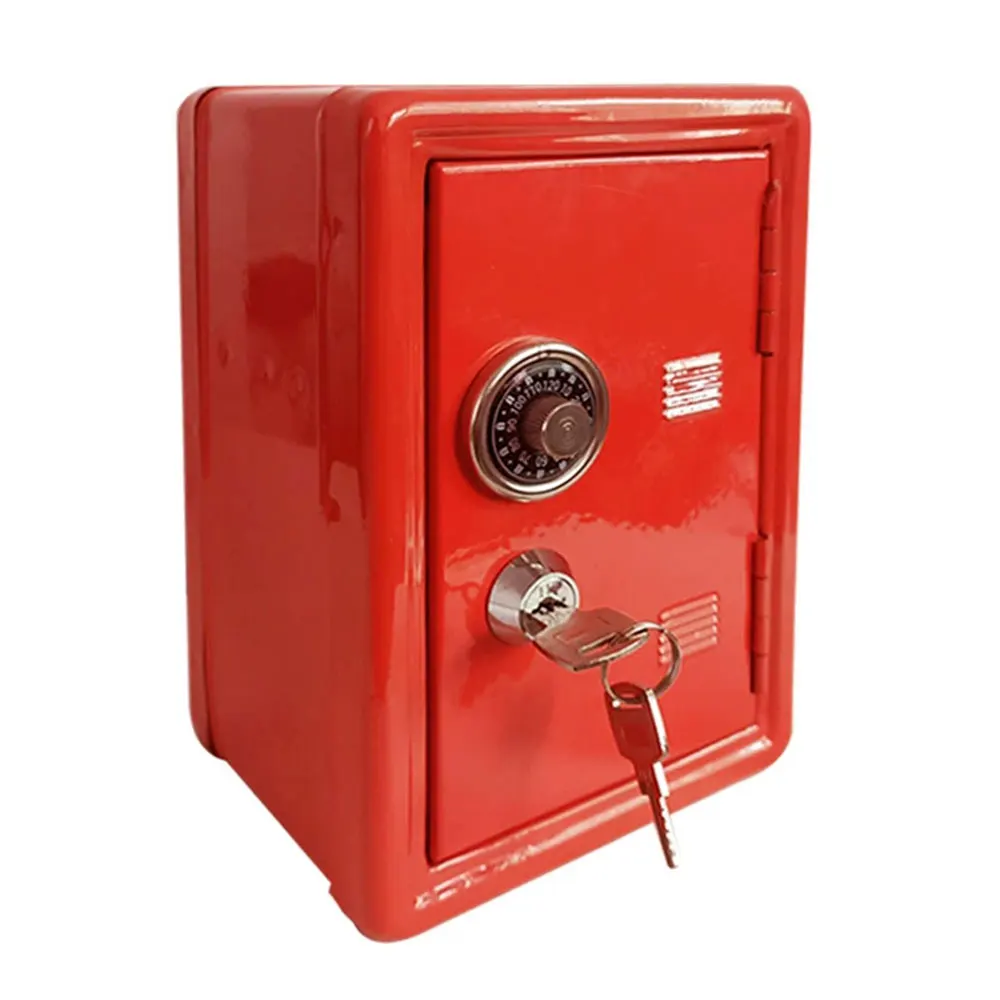 Rectangular Metal Mini Safe Password with Key Piggy Bank Safe Shape Child Piggy Bank