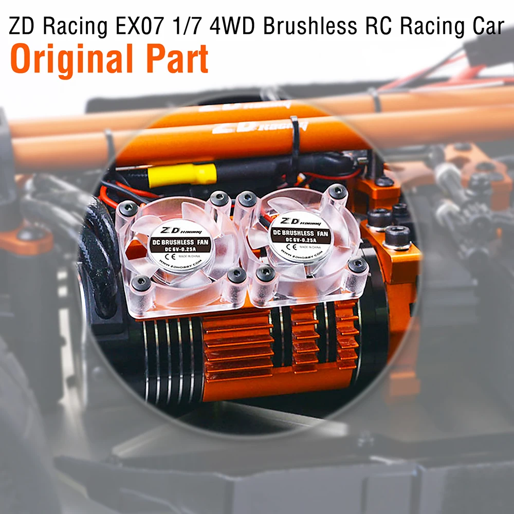 Ventilateur de refroidissement pour moteur RC 40mm de face, montrant les pales et le logo Hobbywing