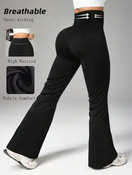 Women's spring and summer high waisted tight fitting flared pants, slim leg long black pants, thin wide leg pants for slim women 1