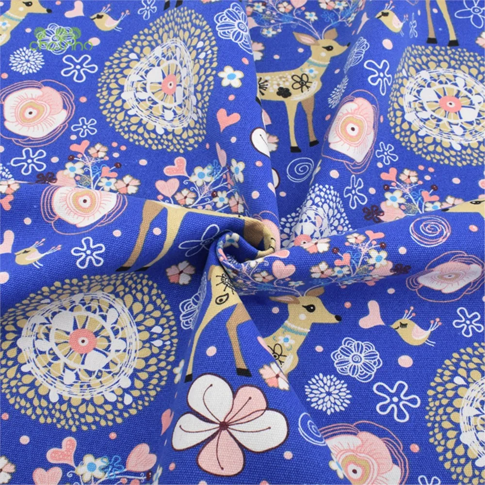 Chainho,Cotton Canvas Fabric,Handmade Sewing & Quilting Cloth,Blue Cartoon Series,Sofa,Curtain,Bag,Cushion Material,3 Size,CF07