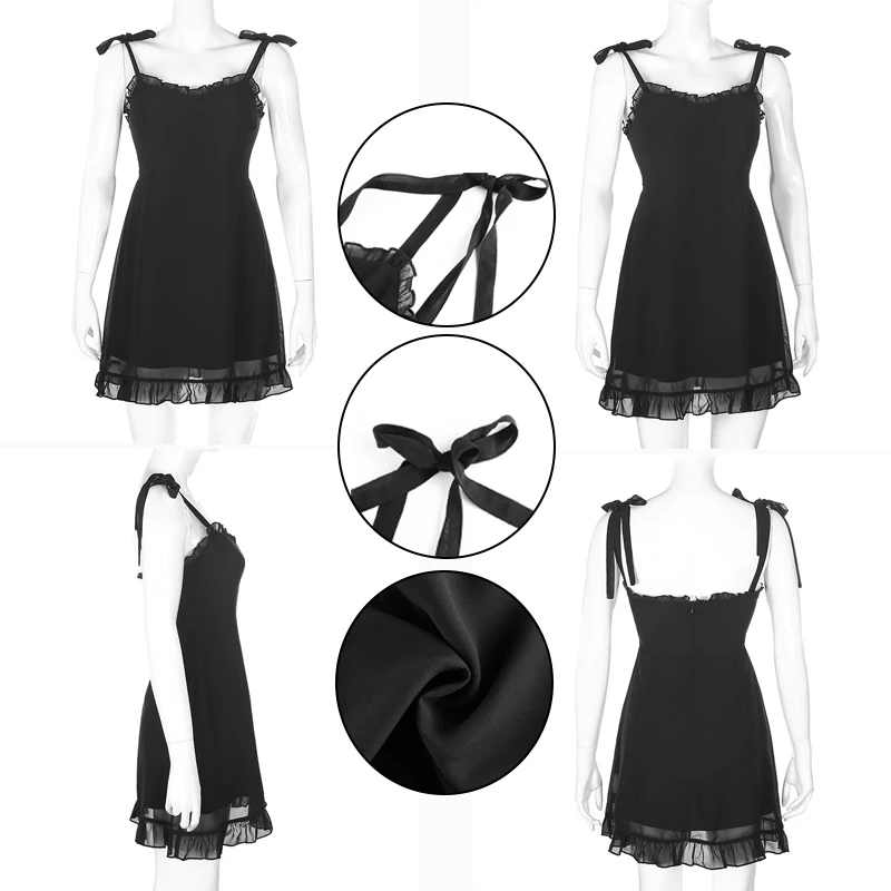 Women's Clothing Black Strappy Tiered Smock Dress Ruffled Sling Slim Suspender Skirt Patchwork Lace Kawaii Ruffle Summer Sexy fabletics leggings