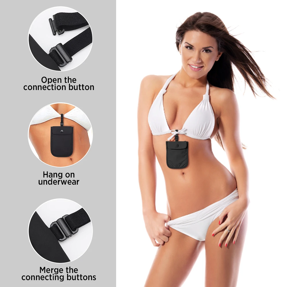 Women Hidden Bra Wallet Solid Color Travel Bra Wallet Flap Clasp Secret Travel Pickpocket Belt Cotton Ladies Pocket
