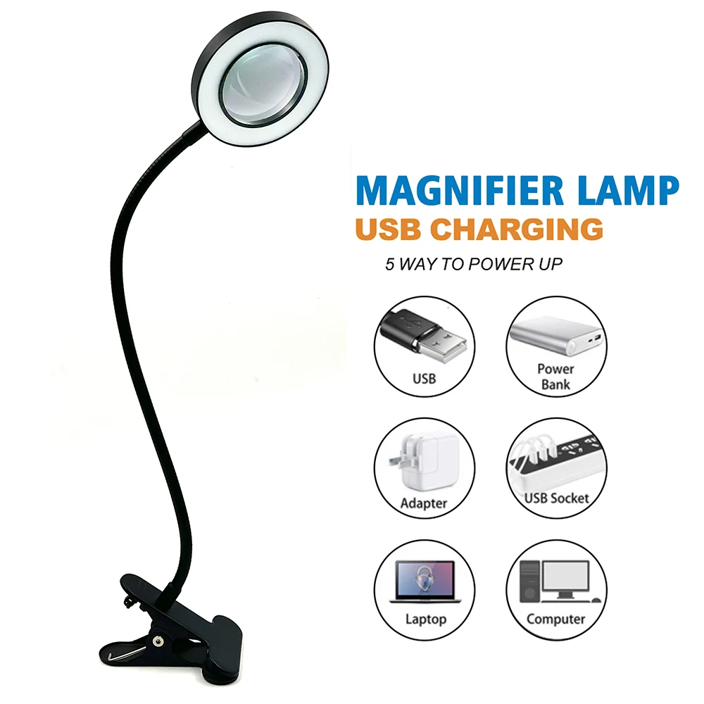 5X Magnifying LED Desk Lamp 3 Color Modes 10 Brightness Levels USB Powered Perfect for Diamond Painting Reading diamond painting