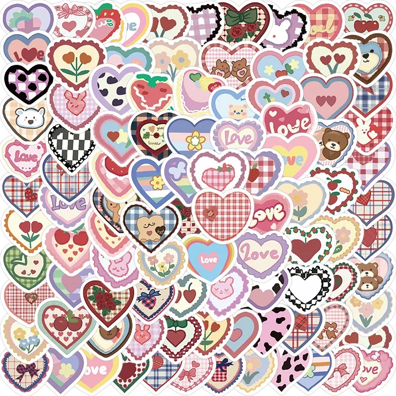 

10/30/100PCS Grid Heart PVC Sticker Aesthetic Children's Korean Decoration Scrapbooking Stationery School Supplies for Kids