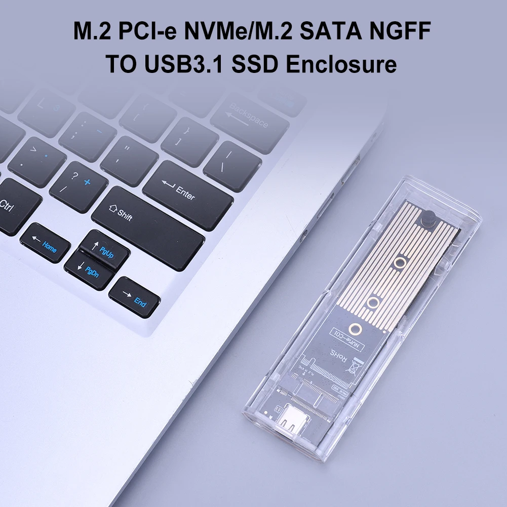 M.2 NVME PCIe NGFF SATA 듀얼 프로토콜 클리어 SSD 케이스, USB3.1 C 타입 하드 디스크 박스, 2230 2242 2260 2280mm SSD용 10Gbps 도구 프리
