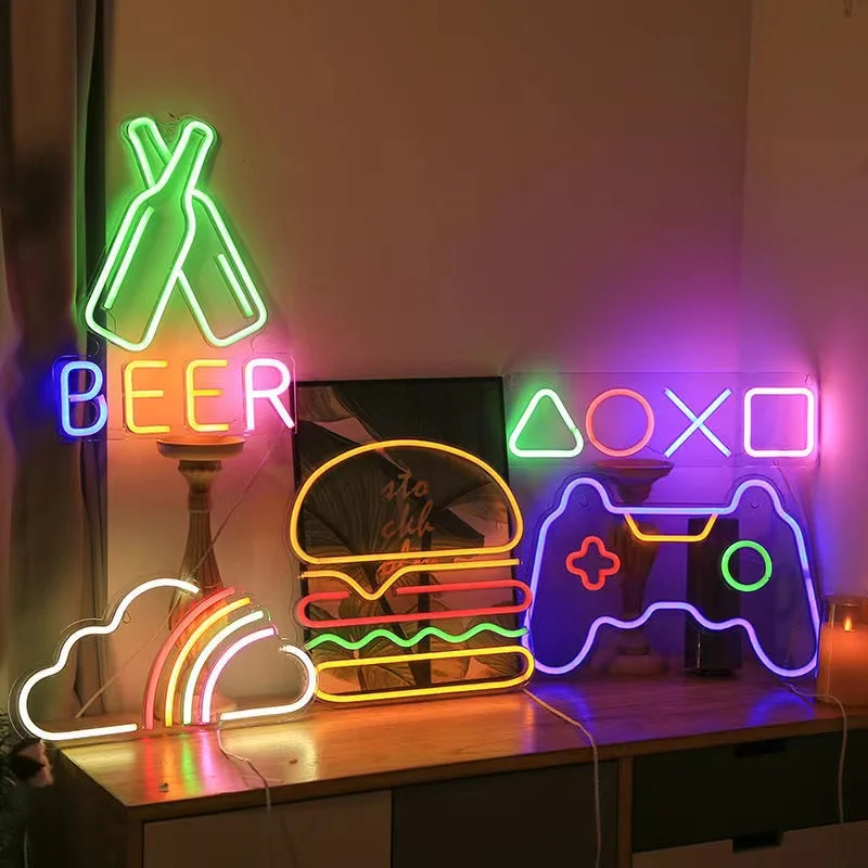 Gioco Neon Night Light Signs For Wall Playstation Decor, Button Shape Gamer Led Lights Gaming Gifts Ideas For Teen Boys Bedroom