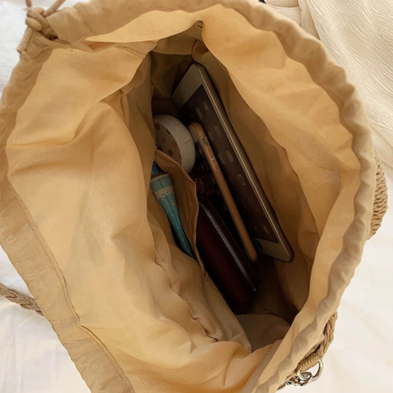 Women Summer Beach Weave Beach Bag Woven Bucket Bag Casual Handbags Popular Handmade Braided Basket Vacation Straw Clutch Totes