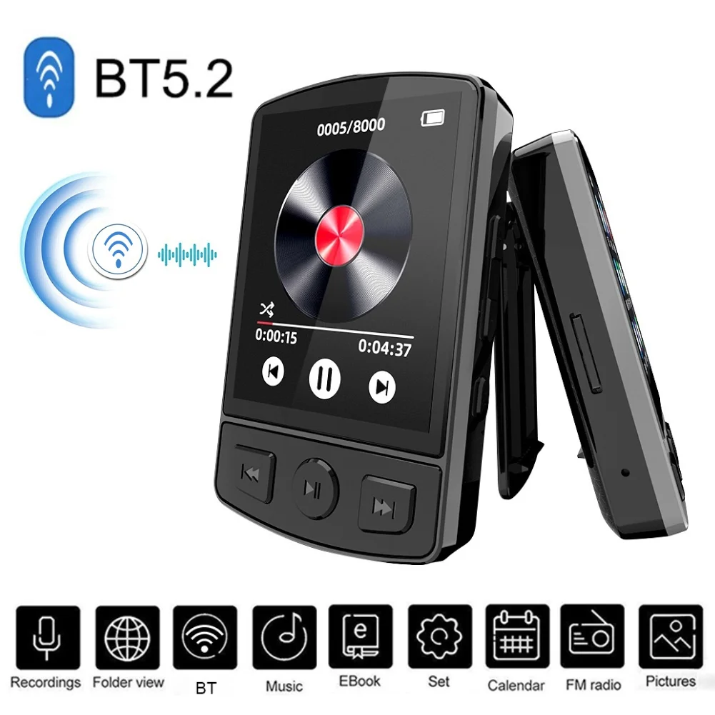 MP3 Player Music MP3 Player HiFi Sound Bluetooth-Compatible 5.2 Mini Music Button 1.8inch Screen with FM Radio E-Book