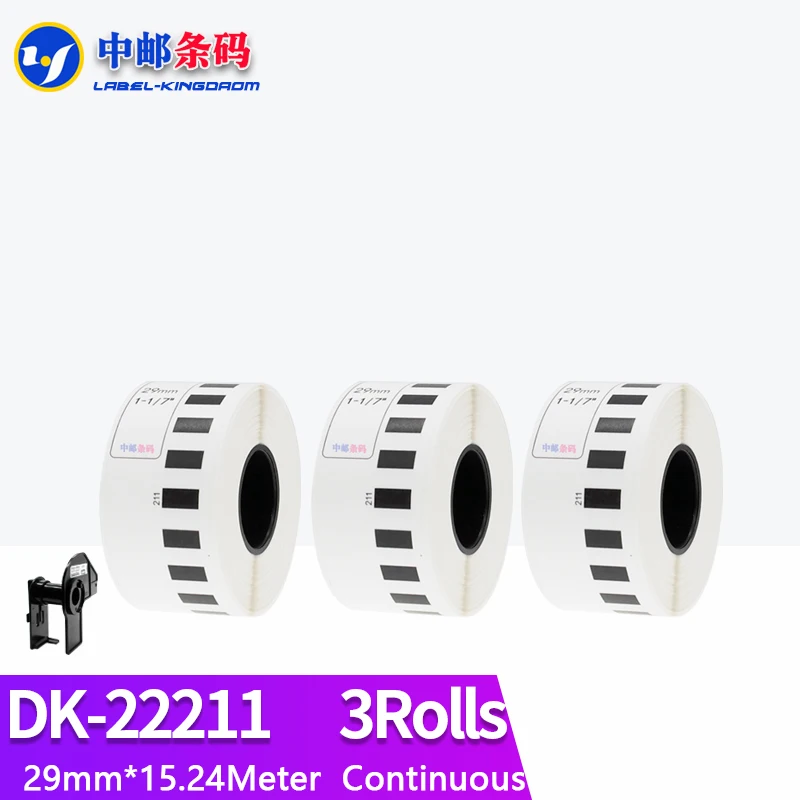 

3Rolls Generic DK-22211 Label 29mm*15.24M Continuous Compatible for Brother QL-570/700/800/1060/1100 Label Printer DK-2211
