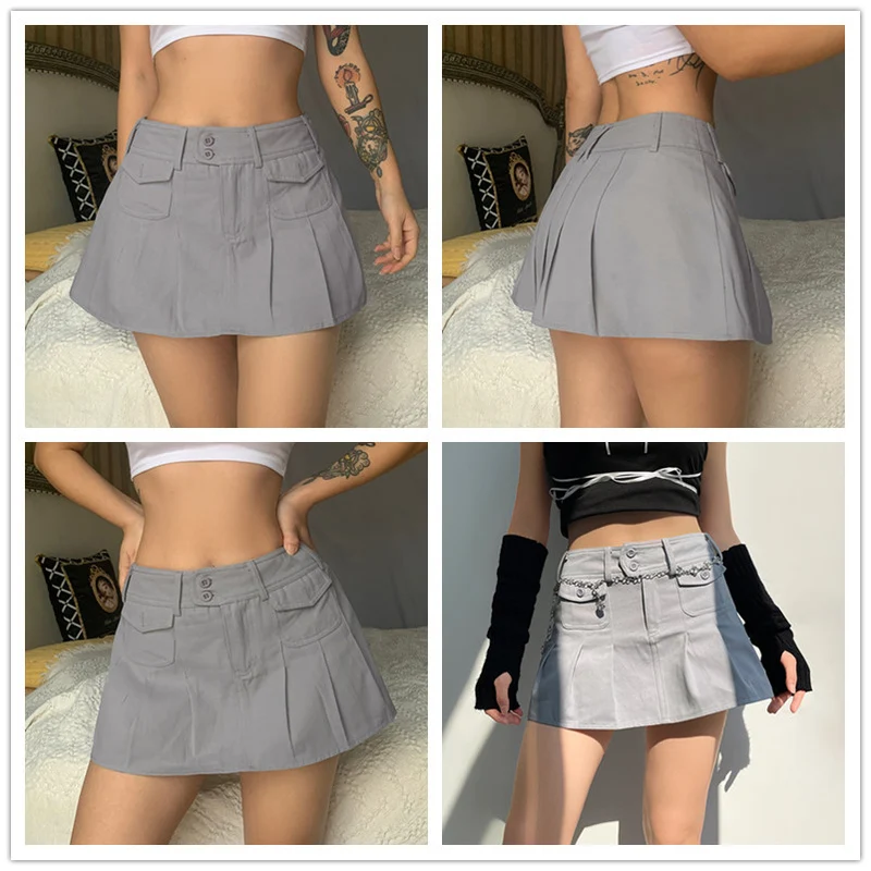 pleated midi skirt Slim Fashion Sweet Solid Color Sexy Low Rise Casual Vintage Mini Skirt A-line Skirts for Women Young Girl Pleated Skirt Harajuku ruffle skirt