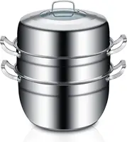 Steel Steamer Pot 2 Tier Food Steamer for Cooking Multipurpose Cookware with Tempered Glass Lid for Veg 1
