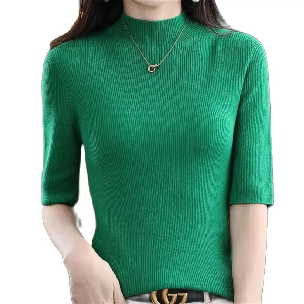 

Женский кашемировый свитер, пуловер с рукавом до локтя, тонкий трикотажный топ, удобный Шелковый джемпер, осенняя одежда, 2024