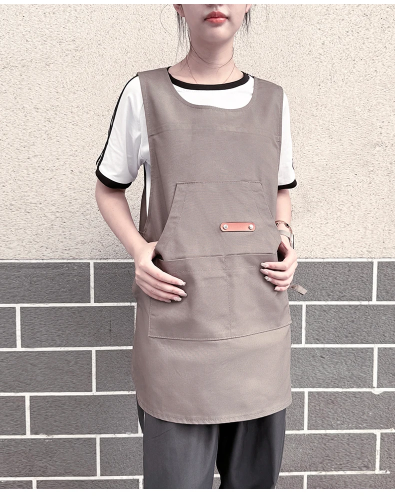Benutzerdefinierte Firmenmarke Logo Werbung Hemd Weste saubere Baumwollschürze Arbeiterkleidung Restaurantuniform für Männer und Frauen – Detail 9