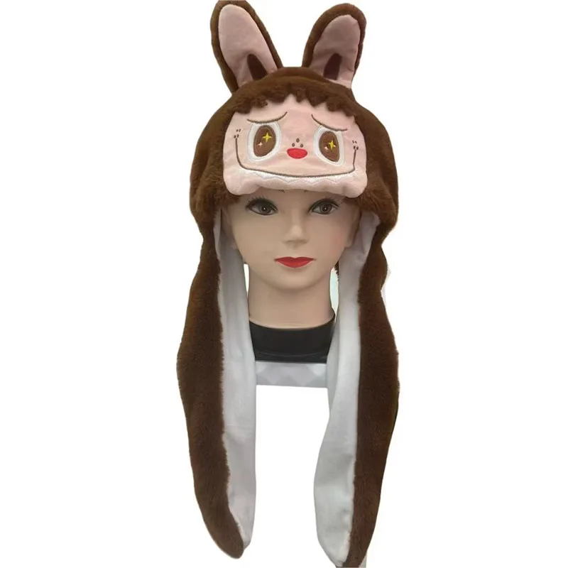 Anime Labubu Monster Ear Moving Hat Glowing Cute Ear Hat Plush Cosplay Party Funny Cartoon For Kids Christmas Birthday Gift