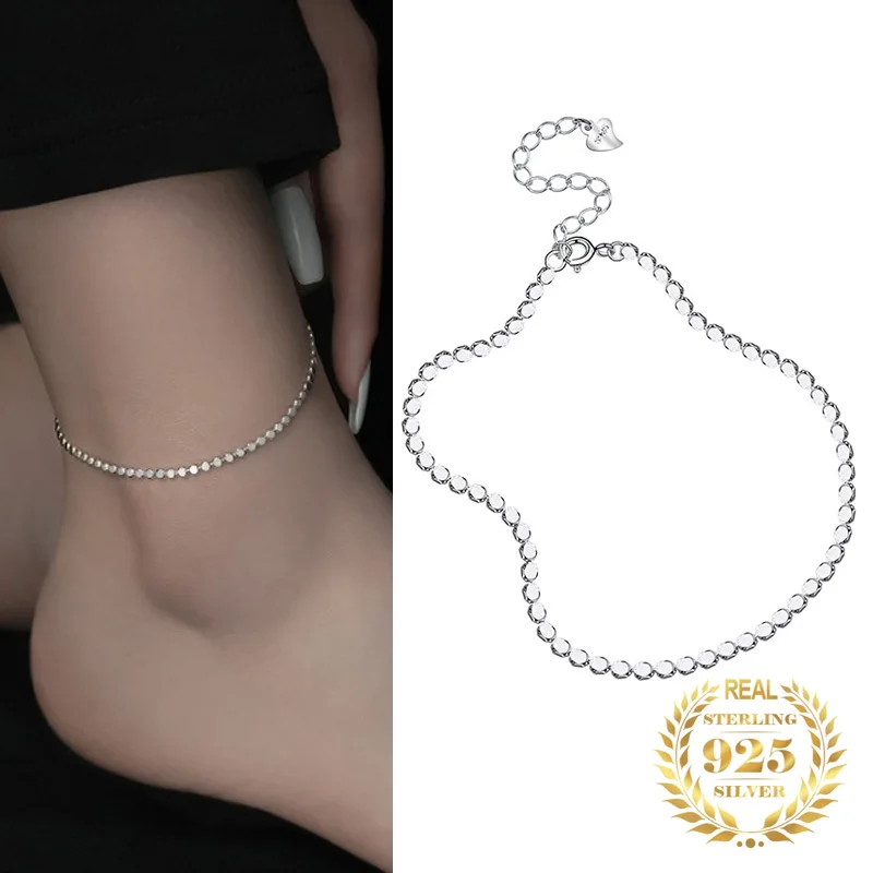 

Korean Elegant Simple Bead Anklet 925 Sterling Silver for Women Girls Gifts Foot Bracelet Fashion Fine Jewelry White Gold Plated