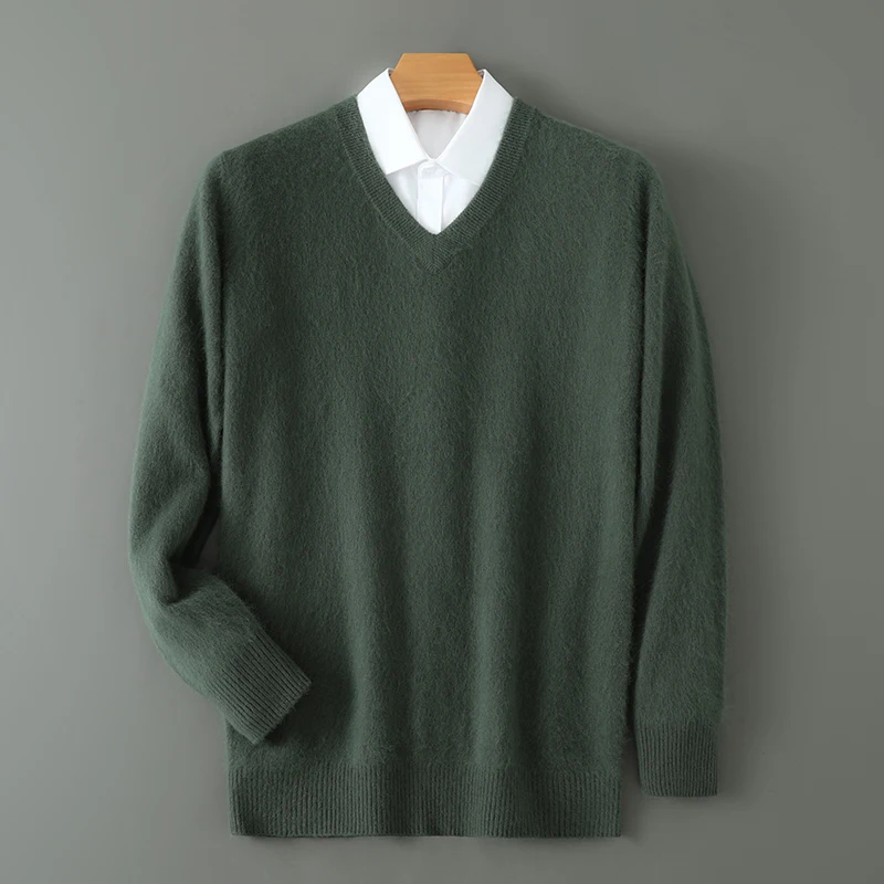 100% cashmere autumn and winter men's sweater, wool sweater, wool pullover sweater, thick bottom knitted V-neck loose warm top 6
