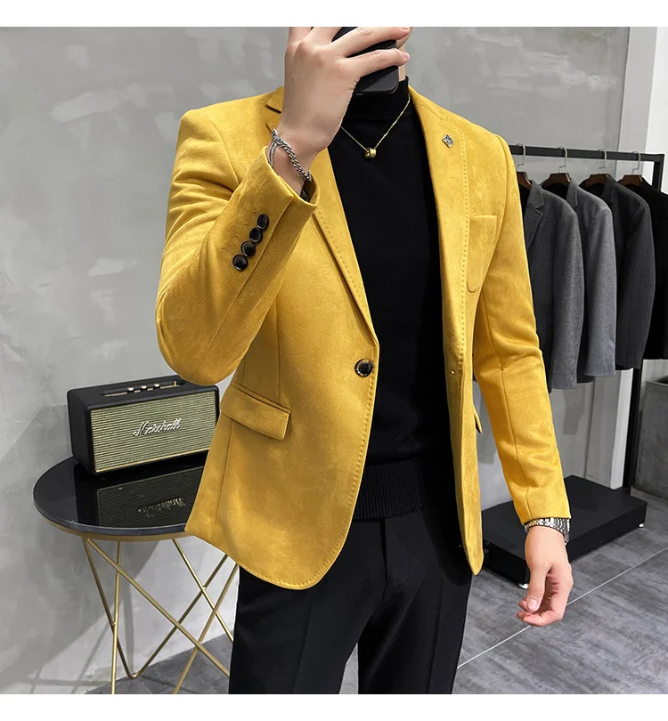 blazer for men wedding Color 6 Costume Homme Deerskin Jacket Suit Men Casual Slim Blazer Hombre Suit Leather Jacket Men Terno Masculino Men Clothing casual blazer