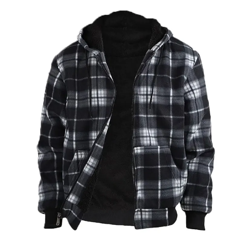 Plus Size Men's Plaid Hoodies Fashion Casual Varsity Hooded Jacket For Spring Fall Winter, Men's Clothing