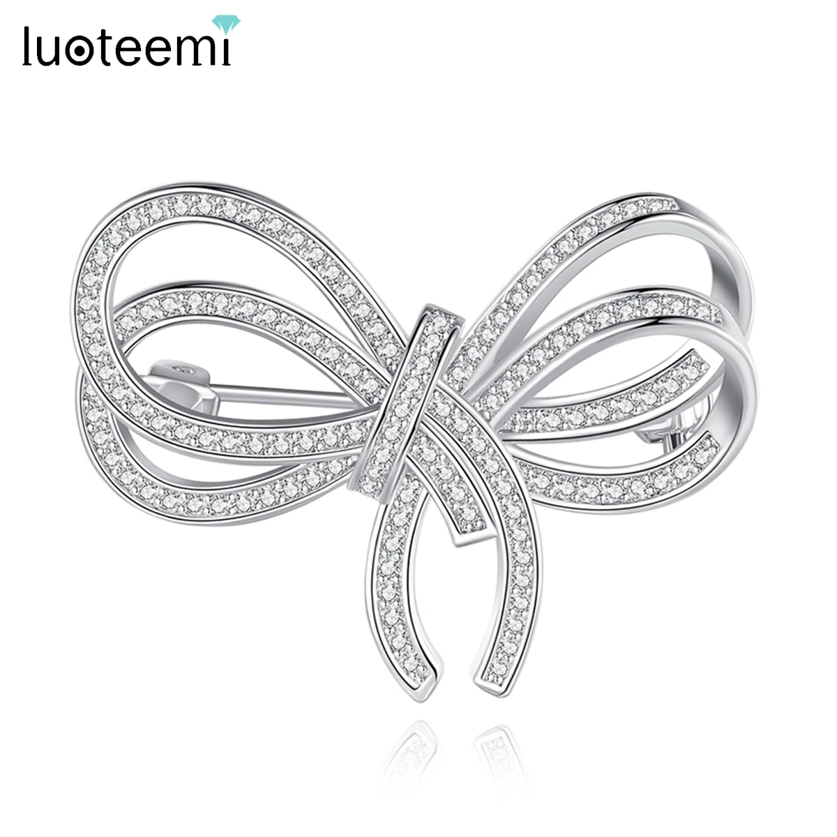 

LUOTEEMI Elegant Small Cubic Zirconia Irregular Bow Knot Brooch for Women Luxury Bridal Wedding Dress Decoration Christmas Gift