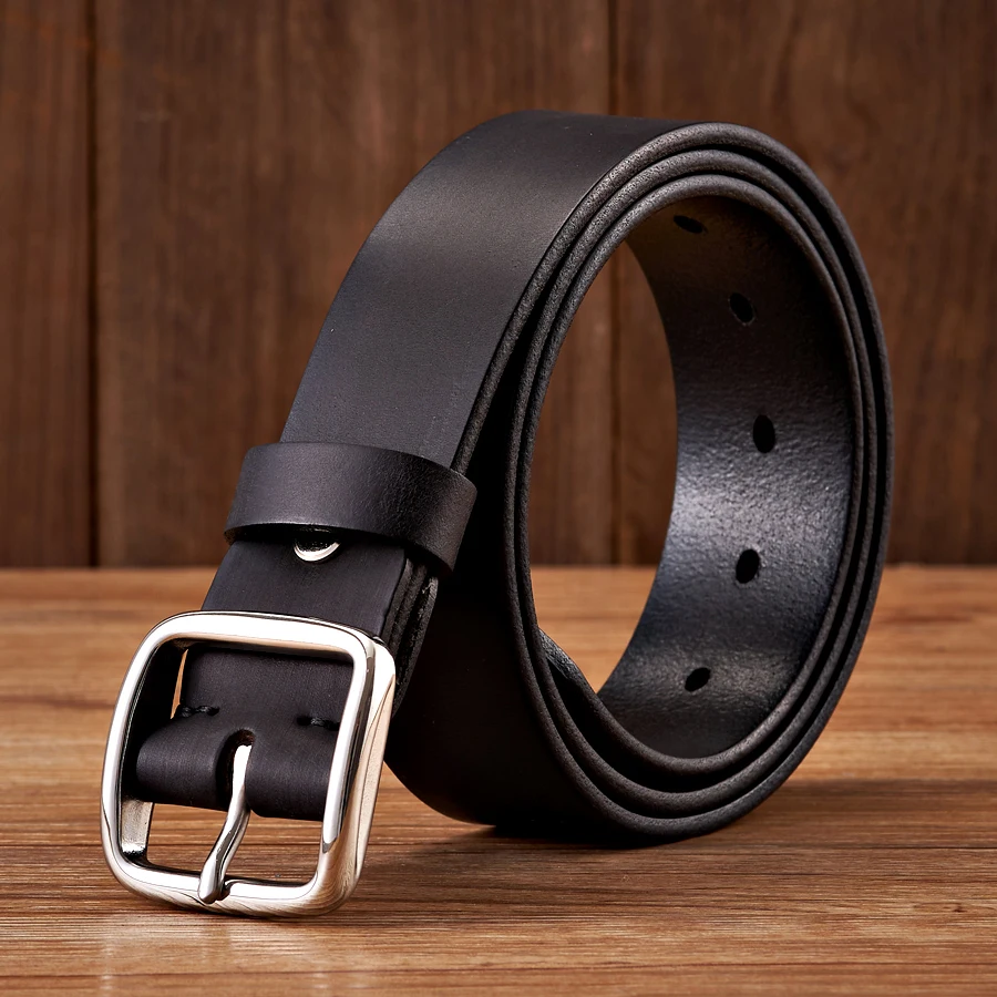 3.8CM Anti Allergy Stainless Steel Buckle Belt Vintage Cowskin Genuine Leather Man's Belt Male Cowhide Retro Jeans Soft