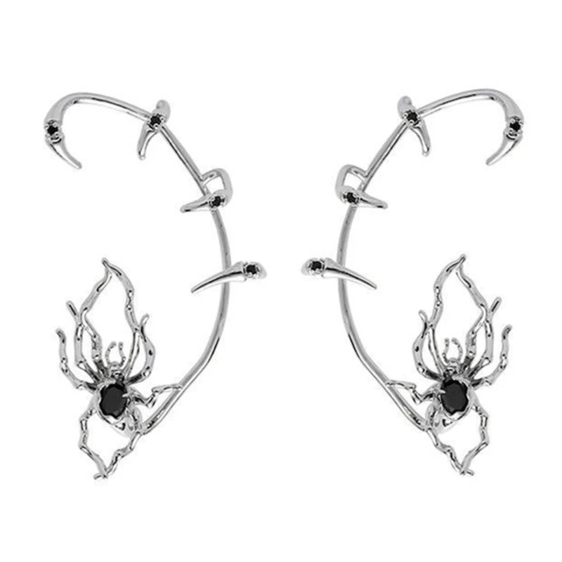 Punk Spider Claws Zircone Cuff Orecchini Donna No Piercing Goth Animal Black Crystal Ear Clip Dark Spider Clip Ear Jewelry